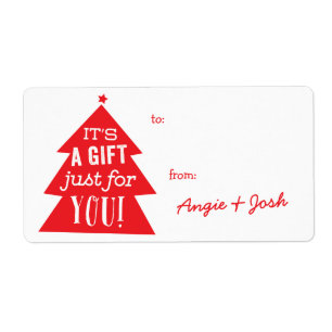 Red Christmas Tree Gift Tag Sticker