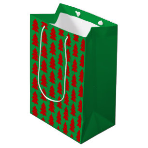 Red Christmas Tree Green Festive  Medium Gift Bag