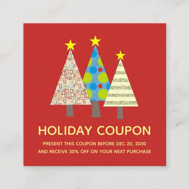 Red Christmas Tree Holiday Coupon Discount Card (Front)