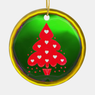 RED CHRISTMAS TREE HOLIDAY PARTY green Ceramic Ornament