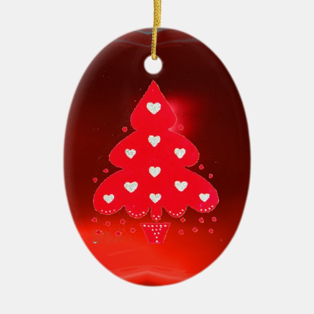 RED CHRISTMAS TREE HOLIDAY PARTY red Ceramic Tree Decoration (Front)