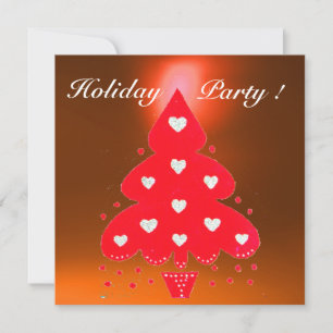 RED CHRISTMAS TREE HOLIDAY PARTY white orange Invitation
