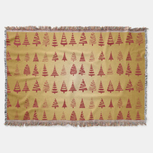 Red Christmas tree modern on Gold Throw Blanket