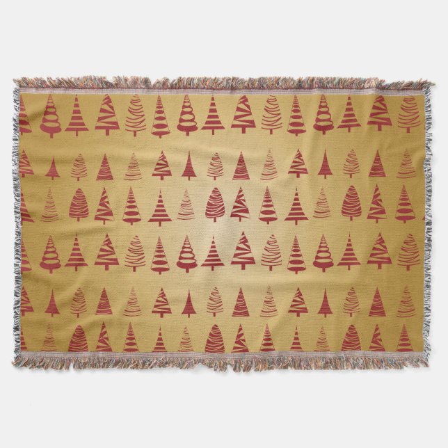 Red Christmas tree modern on Gold Throw Blanket (Front)