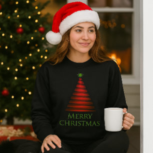 Red Christmas  Tree on Black Sweatshirt