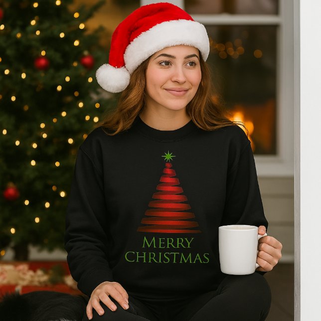 Red Christmas  Tree on Black Sweatshirt (Cozy  and Warm Christmas Tree sweatshirt )