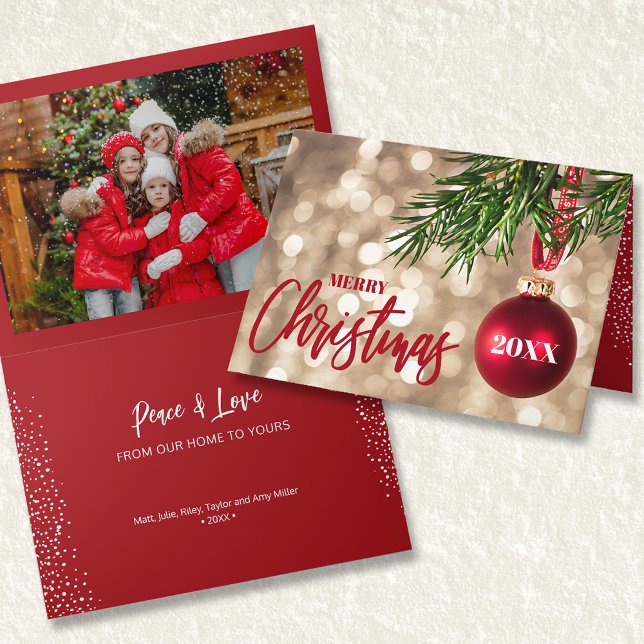 Red Christmas Tree Ornament Photo Card (Creator Uploaded)