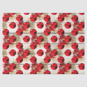 Red Christmas Tree Ornaments on Wood Decoupage Tissue Paper