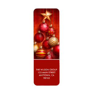 Red Christmas Tree Ornaments Return Address Label