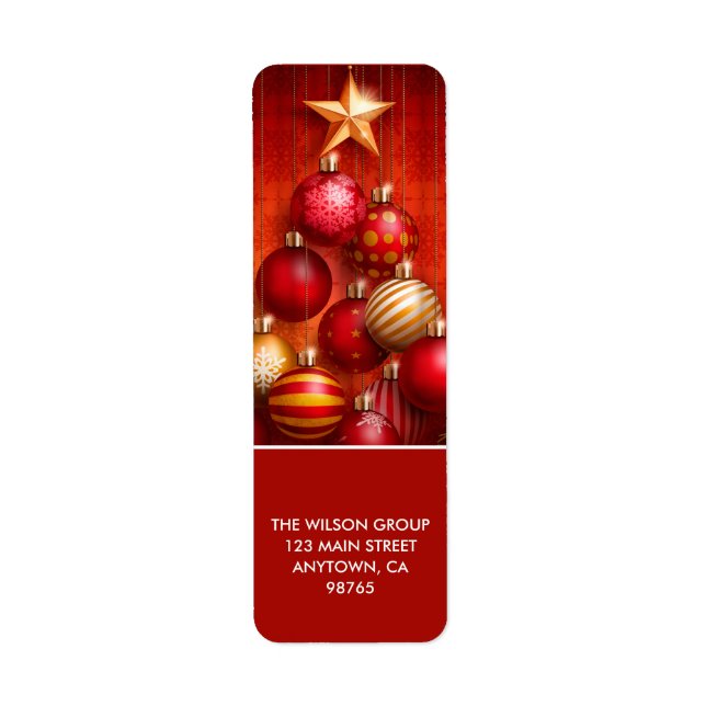 Red Christmas Tree Ornaments Return Address Label (Front)