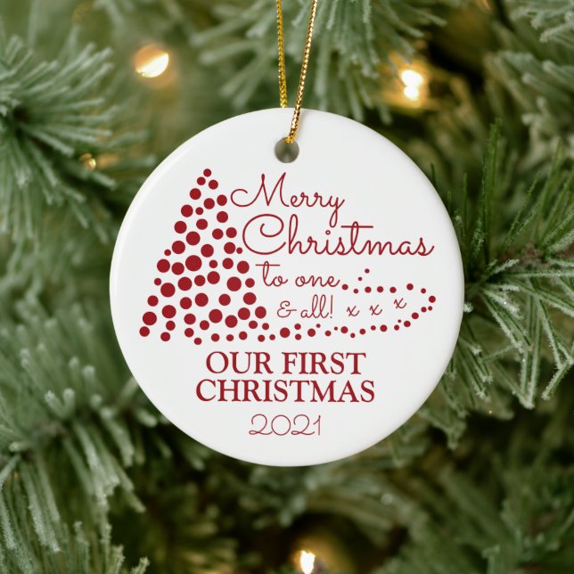 Red Christmas Tree, Our First Christmas Christmas  Ceramic Ornament (Tree)