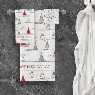 Red Christmas Tree Pattern#5 ID1009 Bath Towel Set
