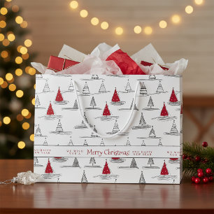 Red Christmas Tree Pattern#5 ID1009 Large Gift Bag