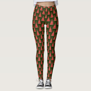 Red Christmas Tree Pattern Design on Leggins Leggings