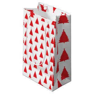 Red Christmas Tree Pattern On White Small Gift Bag