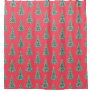 Red Christmas Tree pattern Shower Curtain