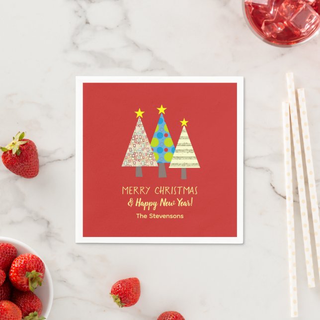 Red Christmas Tree Personalised Napkin (Insitu)
