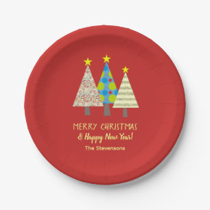 Red Christmas Tree Personalised  Paper Plate