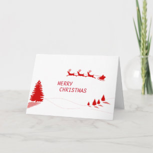 Red Christmas Tree Riding Reindeer Marry Christmas Holiday Card