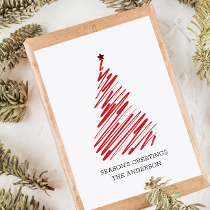 Red Christmas Tree Simple Brush Line Elegant Thank You Card