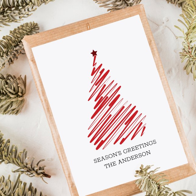 Red Christmas Tree Simple Brush Line Elegant Thank You Card (Creator Uploaded)