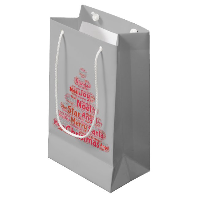 Red Christmas Tree Small Gift Bag (Front Angled)