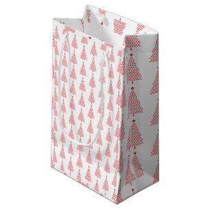 Red Christmas Tree Stars Pattern On White Small Gift Bag