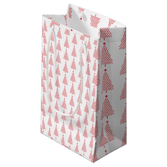 Red Christmas Tree Stars Pattern On White Small Gift Bag (Front Angled)