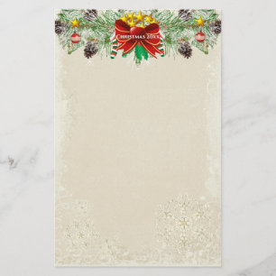 Red Christmas Tree Stars Snowflake Garland Stationery