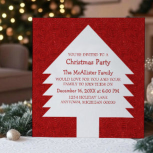 Red Christmas Tree Swirls Party Invite