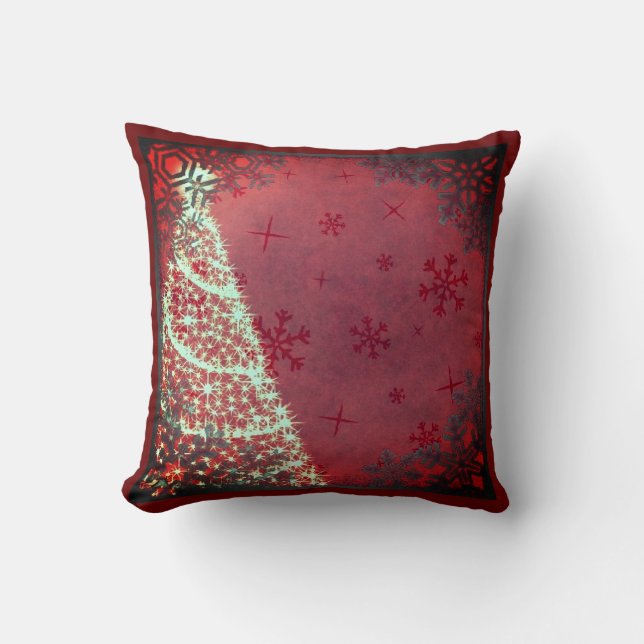 Red Christmas Tree Throw Pillow (Front)