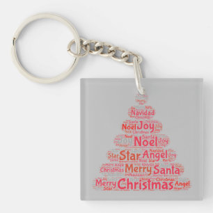 Red Christmas Tree Typography Key Ring