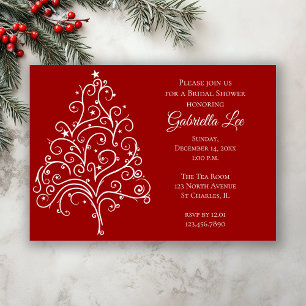 Red Christmas Tree Winter Bridal Shower Invitation