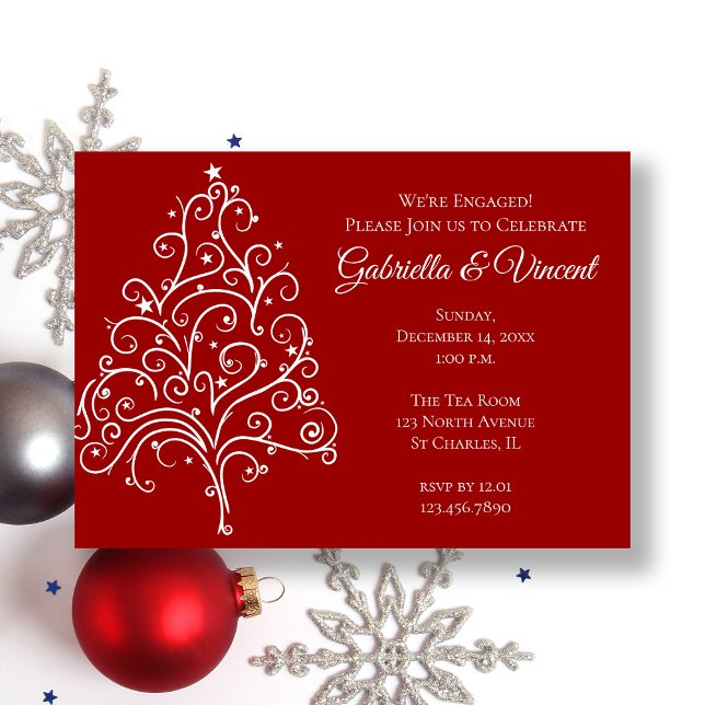 Red Christmas Tree Winter Engagement Party Invitation (Creator Uploaded)