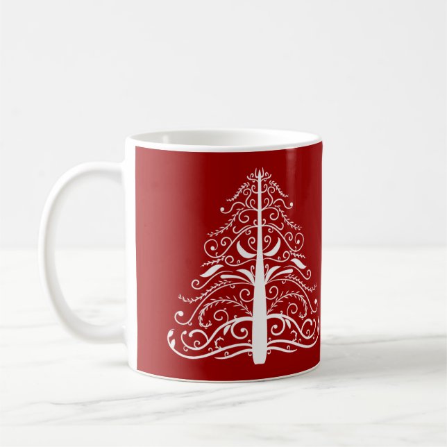 Red Christmas Tree Winter Wedding Coffee Mug (Left)
