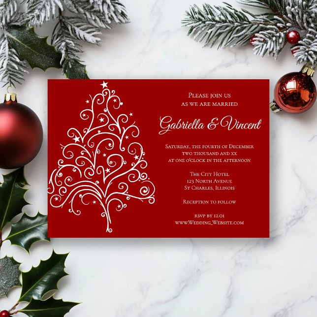 Red Christmas Tree Winter Wedding Invitation (Creator Uploaded)