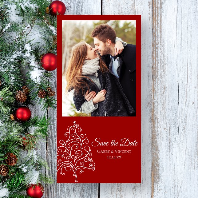 Red Christmas Tree Winter Wedding Save the Date (Creator Uploaded)
