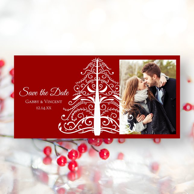 Red Christmas Tree Winter Wedding Save the Date (Creator Uploaded)