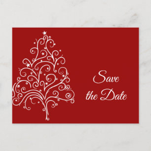 Red Christmas Tree Winter Wedding Save the Date Announcement Postcard