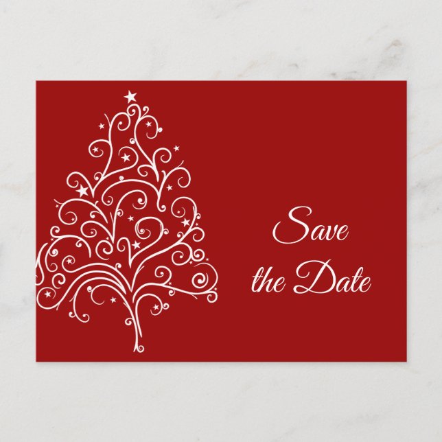Red Christmas Tree Winter Wedding Save the Date Announcement Postcard (Front)