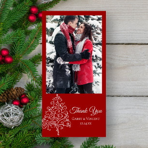 Red Christmas Tree Winter Wedding Thank You Card