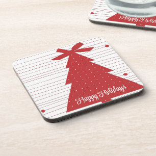 Red Christmas tree with dots and lines Coaster