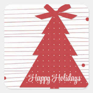 Red Christmas tree with dots and lines Square Sticker