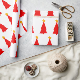 Red Christmas Tree with Yellow Star Wrapping Paper