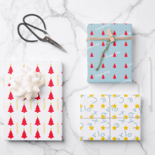 Red Christmas Tree Yellow Star Minimalist Wrapping Paper Sheet