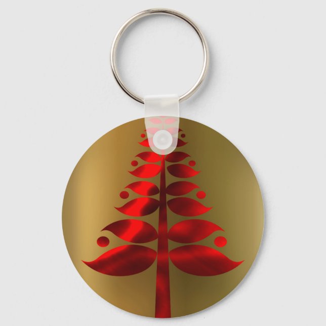 Red Christmas Trees on Gold Key Ring (Front)