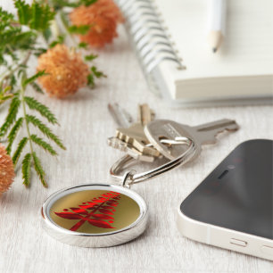 Red Christmas Trees on Gold Key Ring