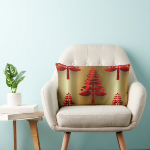 Red Christmas Trees on Gold Lumbar Cushion