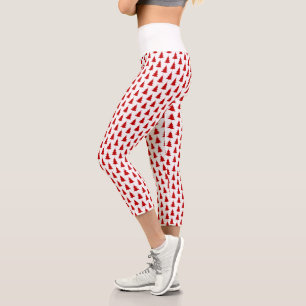 Red Christmas Trees on White Background Pattern Capri Leggings