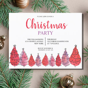 Red Christmas Trees Party Invitation Postcard